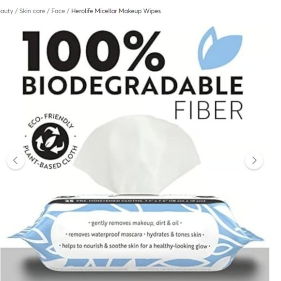 New! HEROLIFE Micellar Cleansing Facial Cloths, Plant-Based, Biodegradab…4pks - Picture 2 of 2